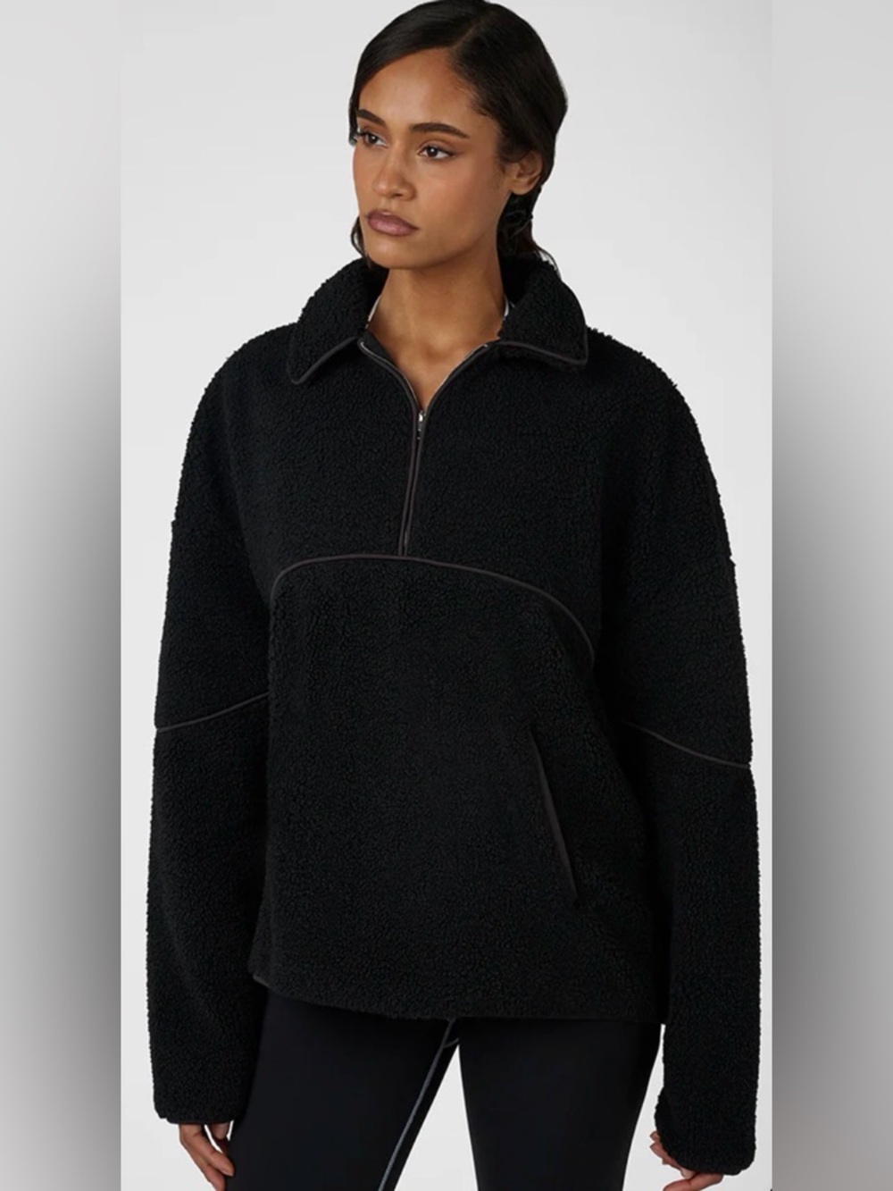 WeWoreWhat Black Teddy Jacket - Half-Zip Pullover